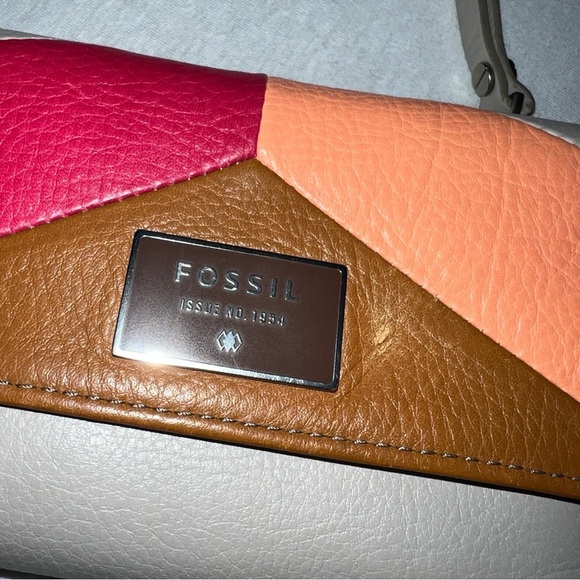 FOSSIL Cowhide Leather Trifold Color-block Wallet- Grey, Hot Pink, Peach, Brown - Picture 7 of 9